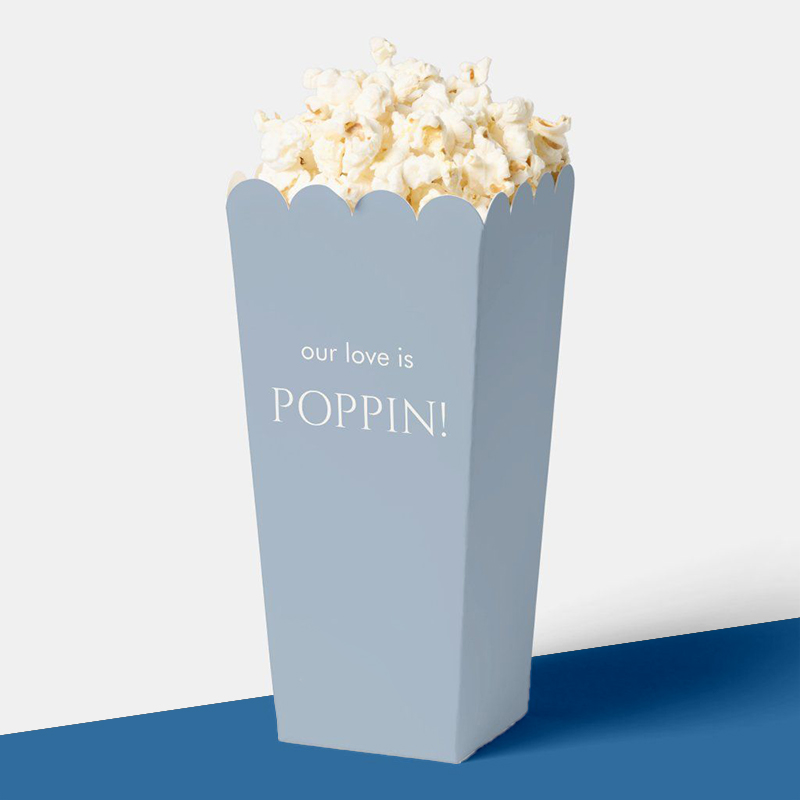 Popcorn Boxes — custom popcorn boxes by Packmio Popcorn Boxes opened to show the inside print and construction