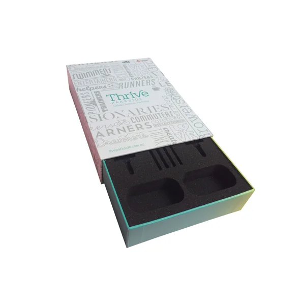Promotional Boxes opened to show the inside print and construction
