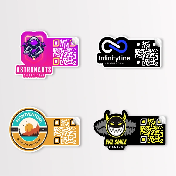 Qr Code Stickers — custom stickers by Packmio Qr Code Stickers photographed at an angle to show the board thickness