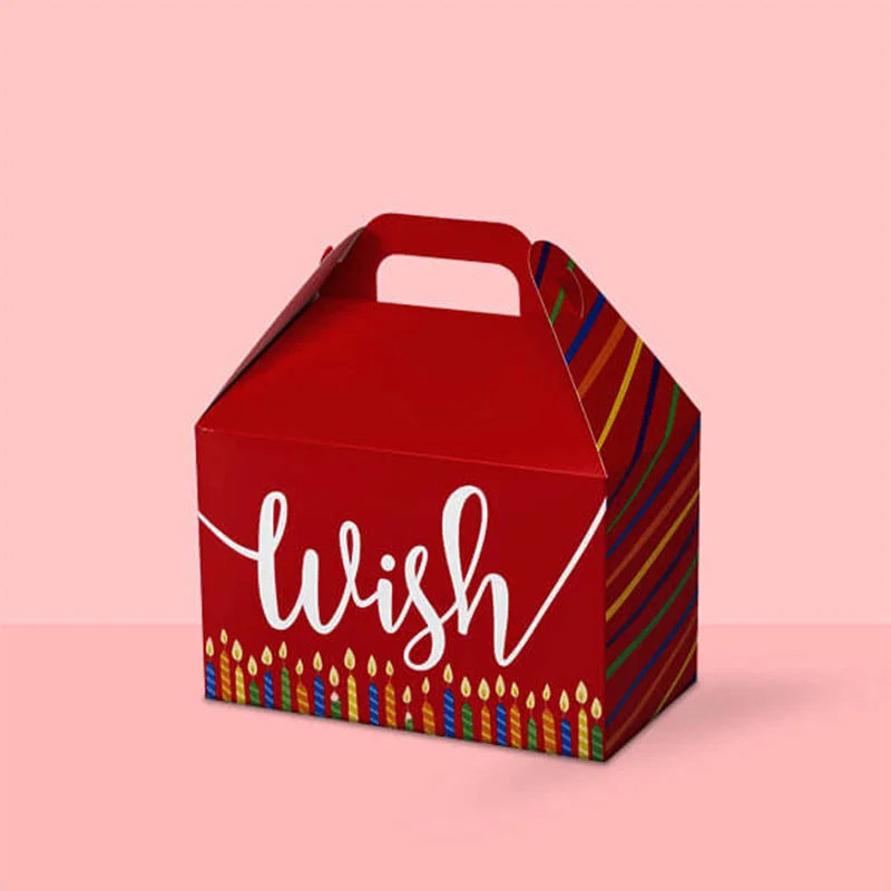 Red Gable Boxes — custom paper bags by Packmio Red Gable Boxes beside the product it was made to hold
