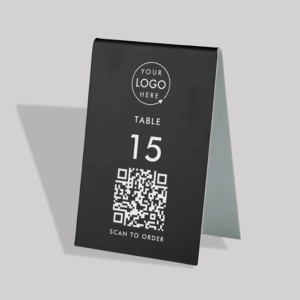 Restaurant Table Tents opened to show the inside print and construction