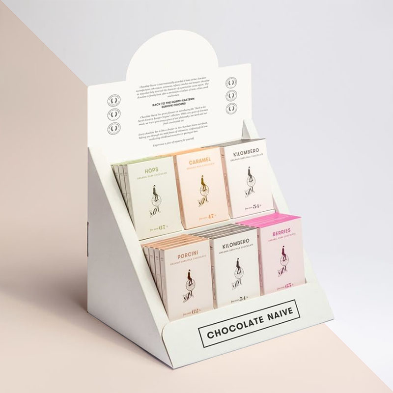 A stack of retail display boxes in a custom size