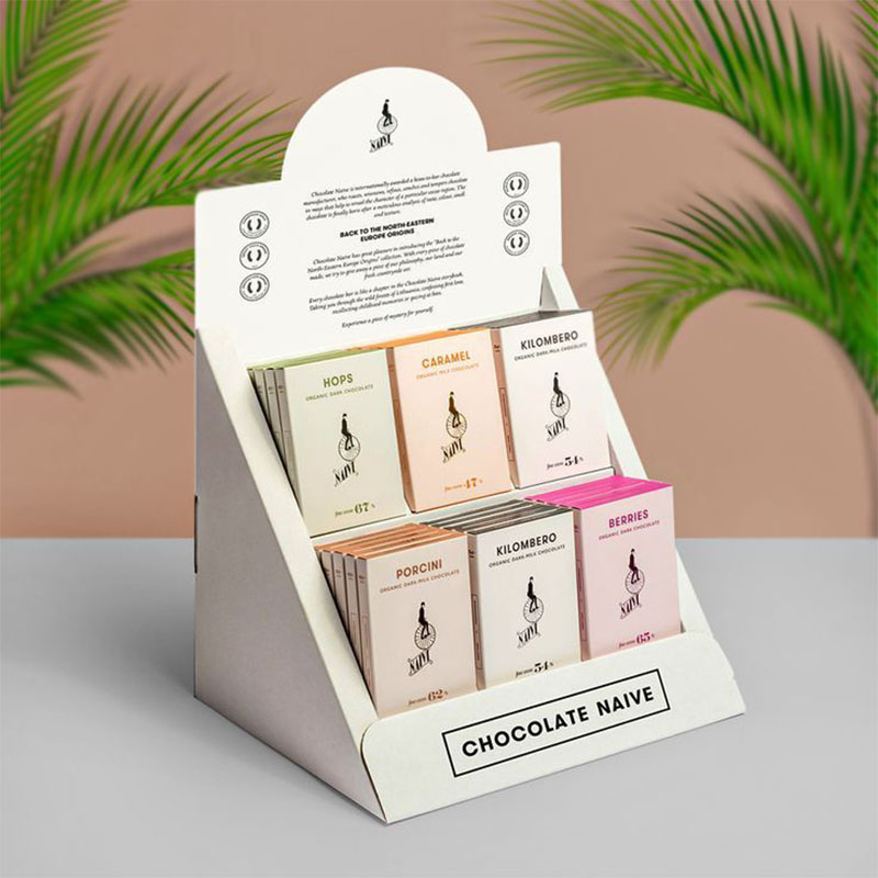 A stack of retail display boxes in a custom size