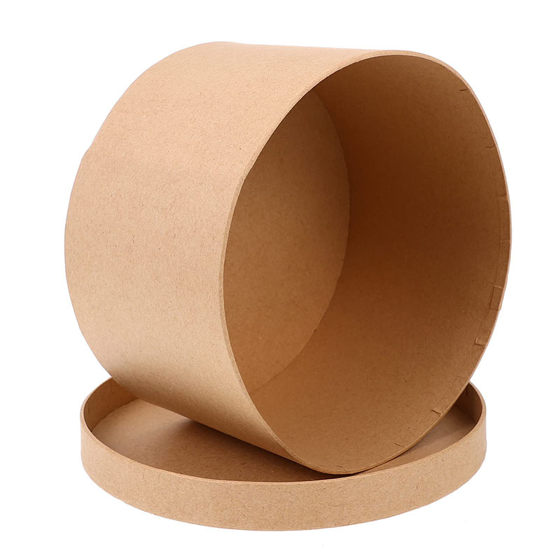 A stack of round kraft boxes in a custom size
