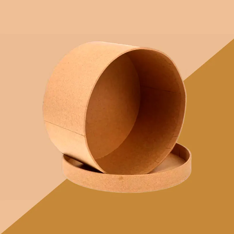 Round Kraft Boxes beside the product it was made to hold