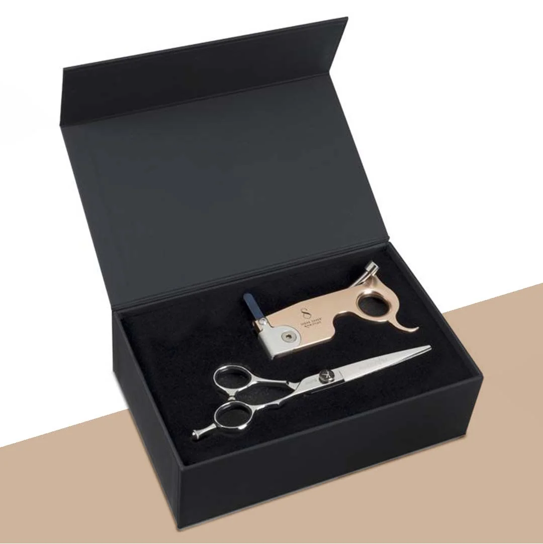 Scissor Boxes — custom stationery by Packmio Close detail of the print finish on scissor boxes