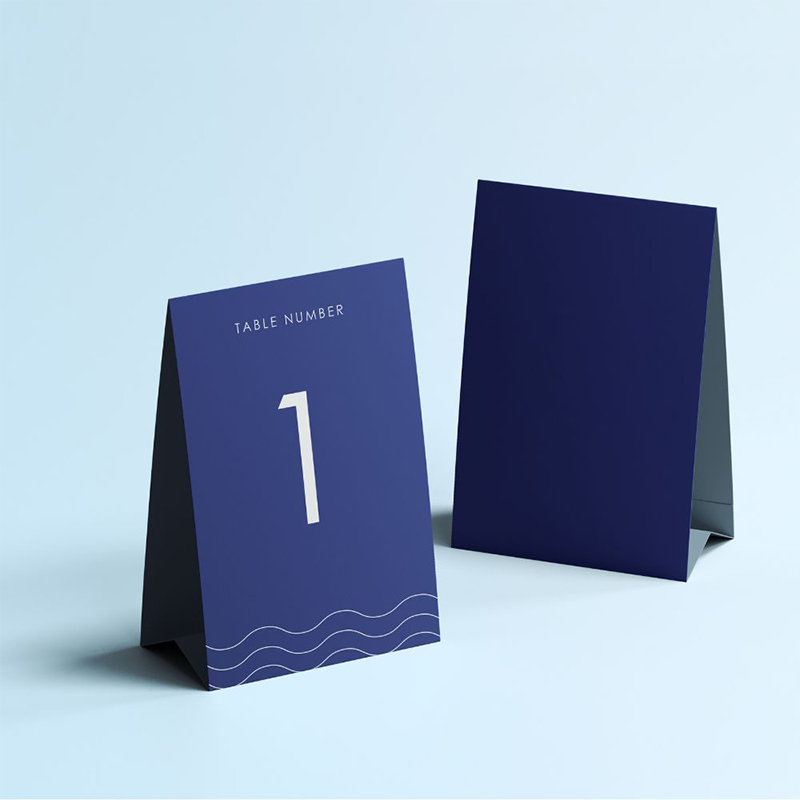 Table Tent Cards opened to show the inside print and construction