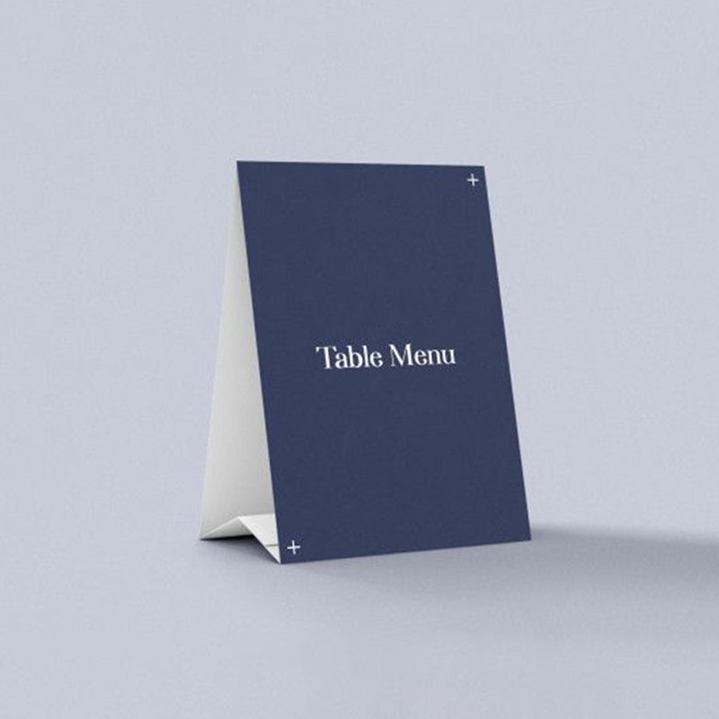 Table Tent Cards photographed at an angle to show the board thickness