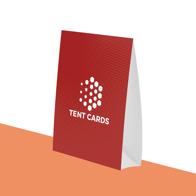 Tent Cards opened to show the inside print and construction