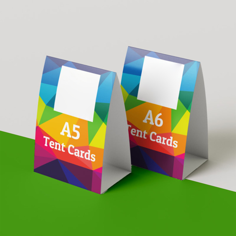 A stack of tent cards in a custom size