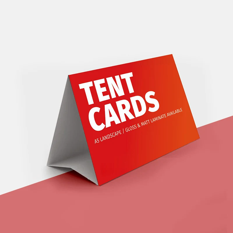 Tent Cards beside the product it was made to hold