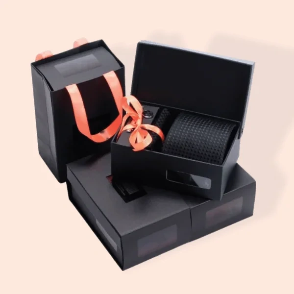Tie Boxes — custom apparel boxes by Packmio Tie Boxes photographed at an angle to show the board thickness