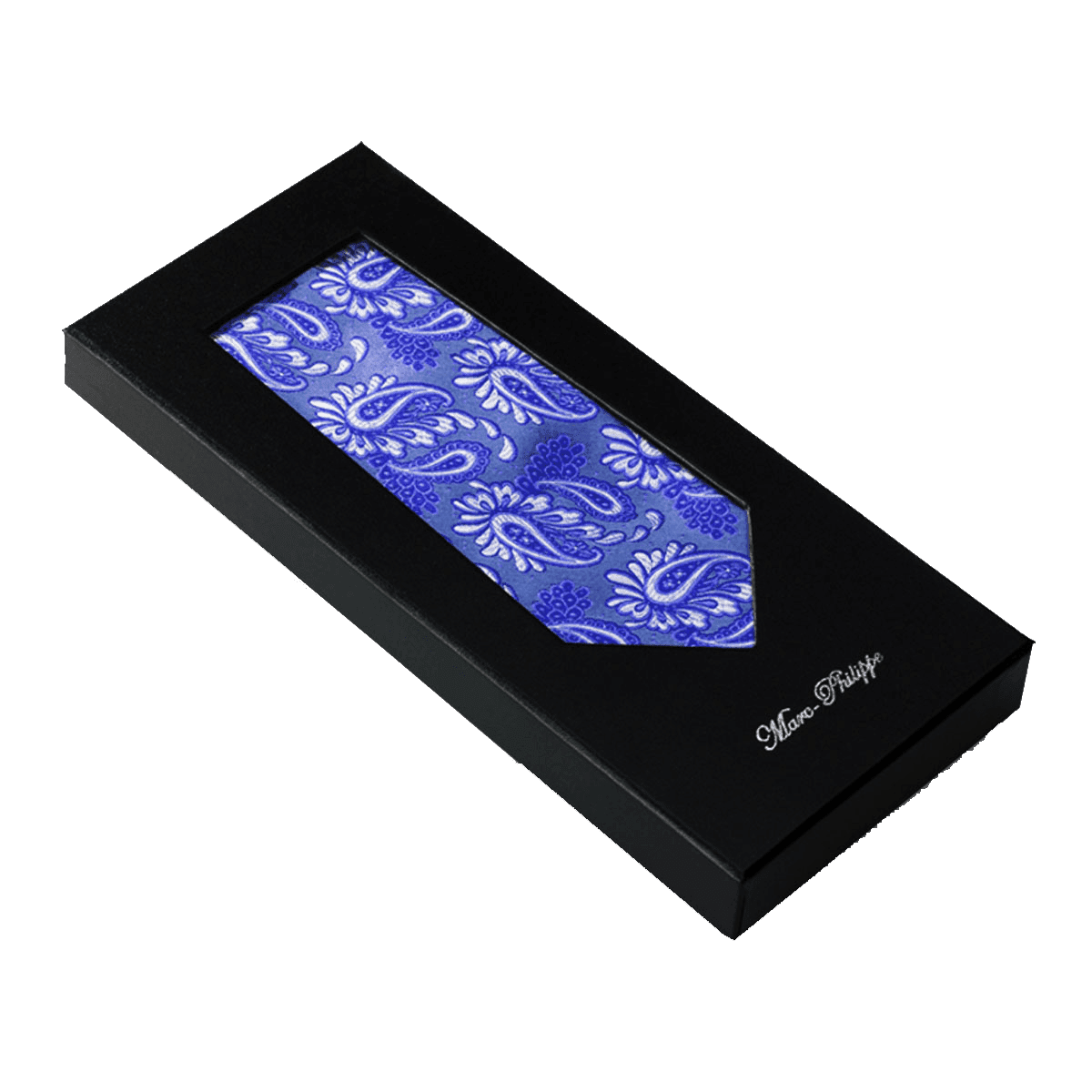 Tie Boxes — custom apparel boxes by Packmio Tie Boxes shown closed, printed to a customer's own artwork