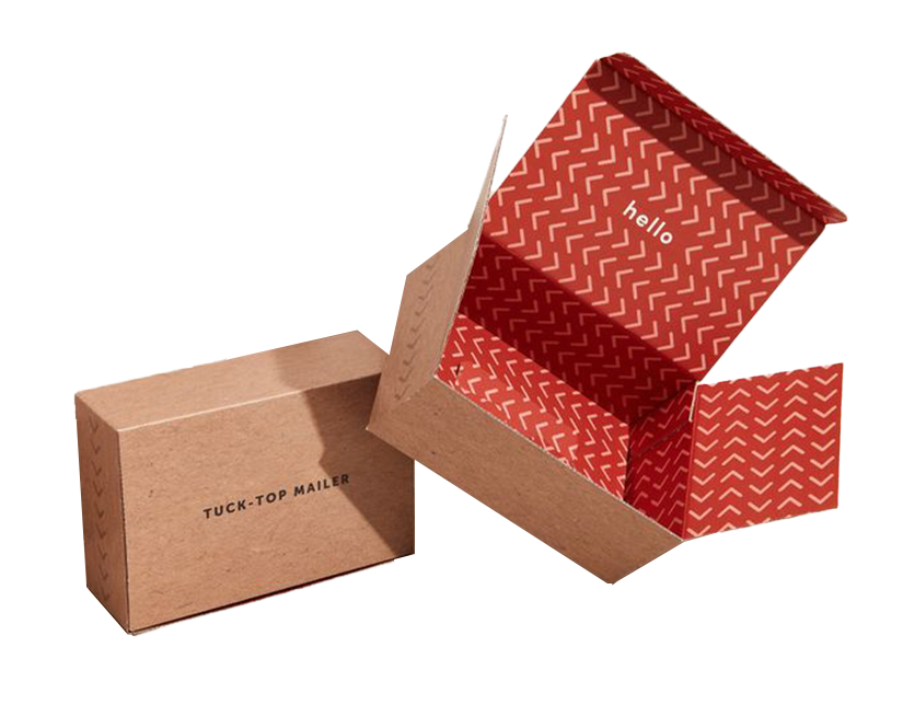 Flat view of tuck top mailer boxes before assembly
