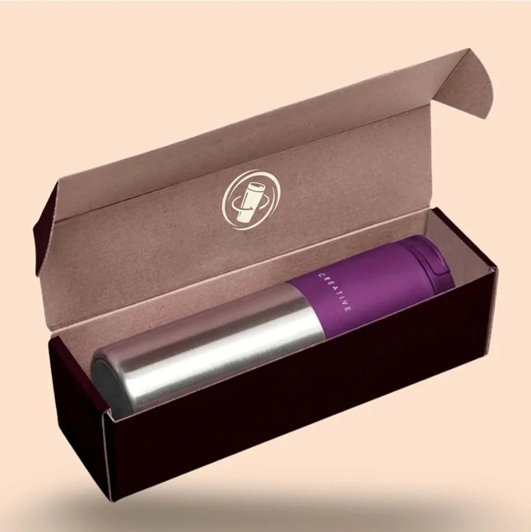 Tumbler Boxes opened to show the inside print and construction