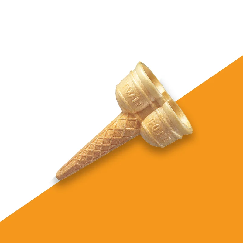 Twin Scoop Ice Cream Cone Sleeves — custom ice cream boxes by Packmio Twin Scoop Ice Cream Cone Sleeves beside the product it was made to hold