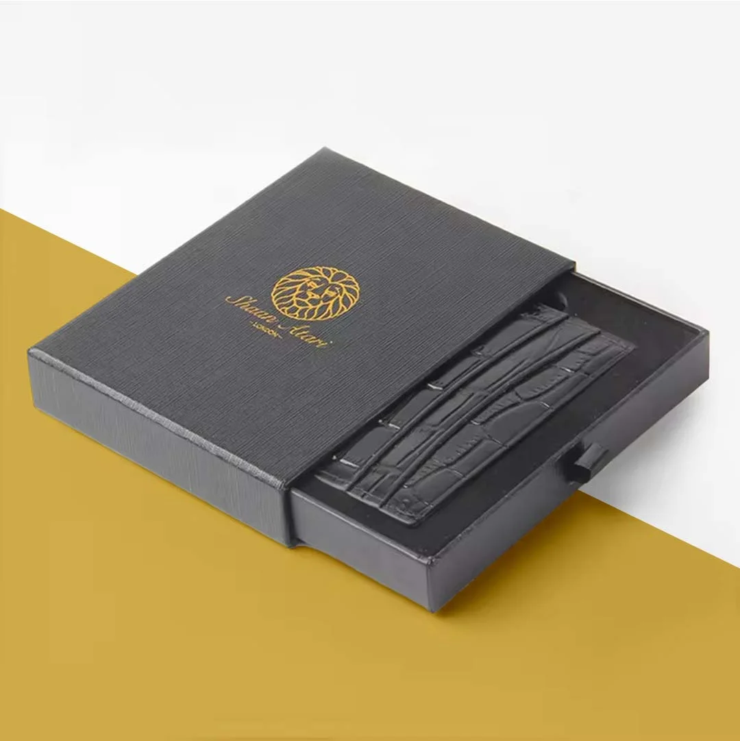 Wallets Boxes — custom apparel boxes by Packmio Close detail of the print finish on wallets boxes