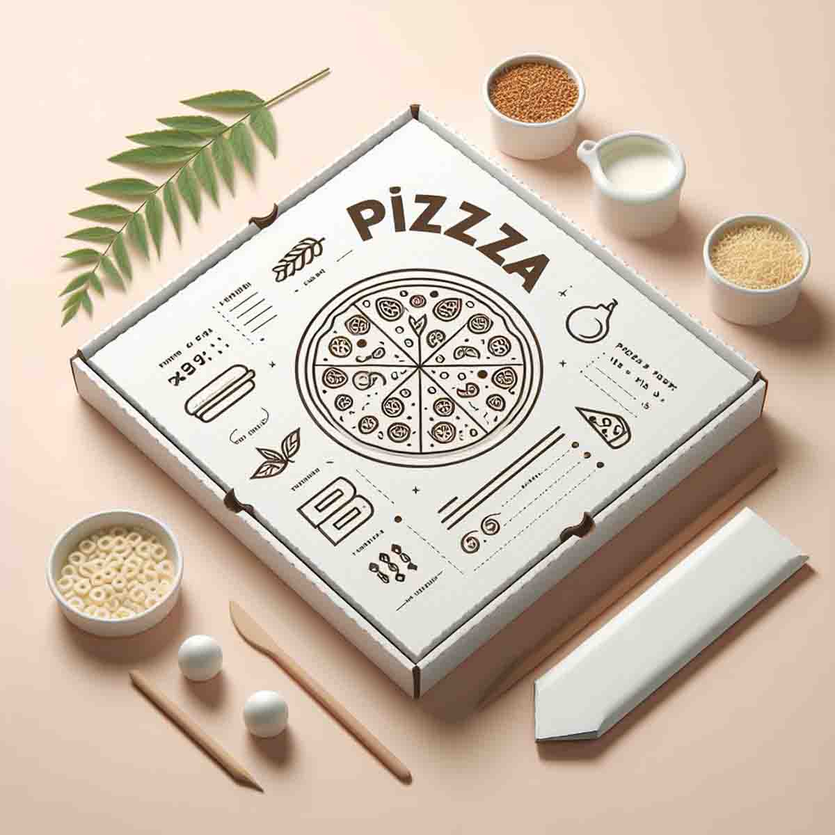 A stack of white pizza boxes in a custom size
