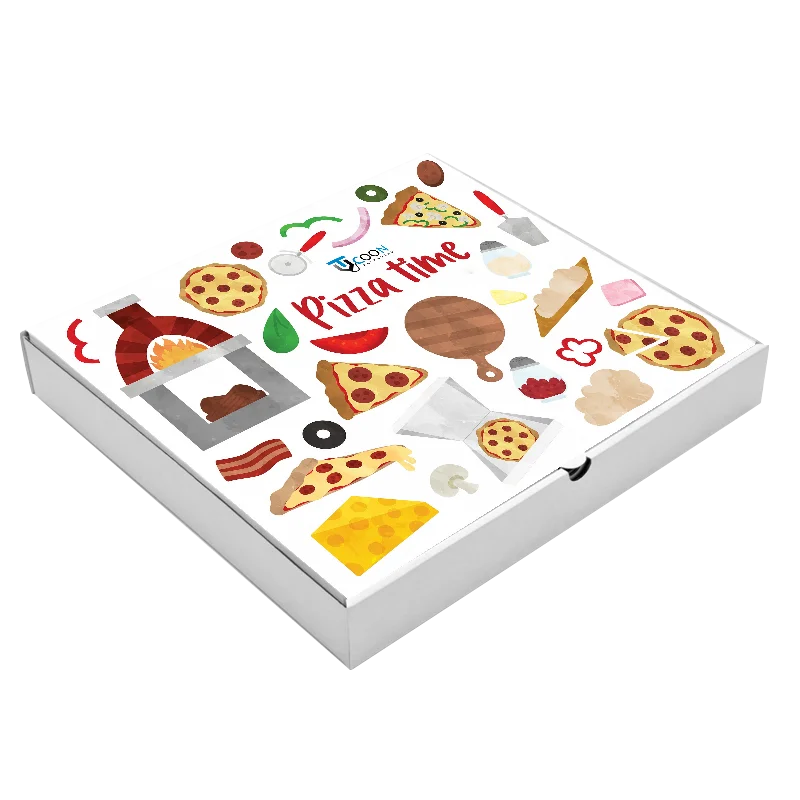 White Pizza Boxes in use, packed and ready to ship