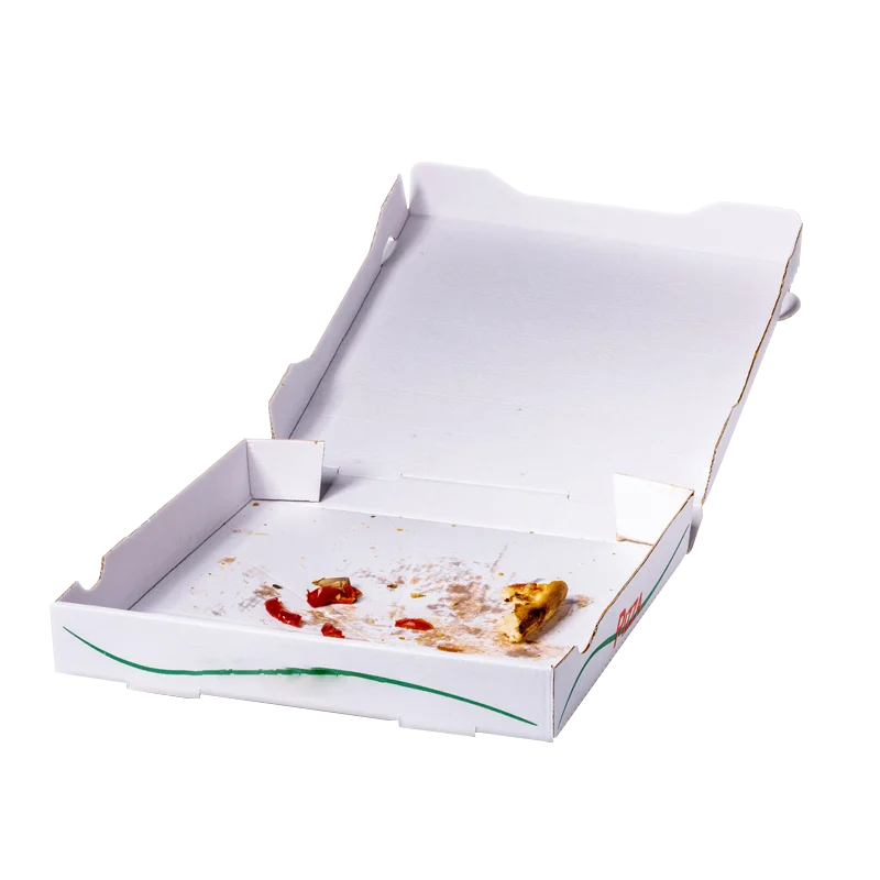 White Pizza Boxes beside the product it was made to hold