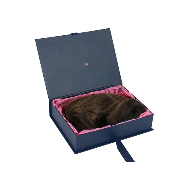 Wig Boxes — custom hair extension boxes by Packmio Wig Boxes photographed at an angle to show the board thickness